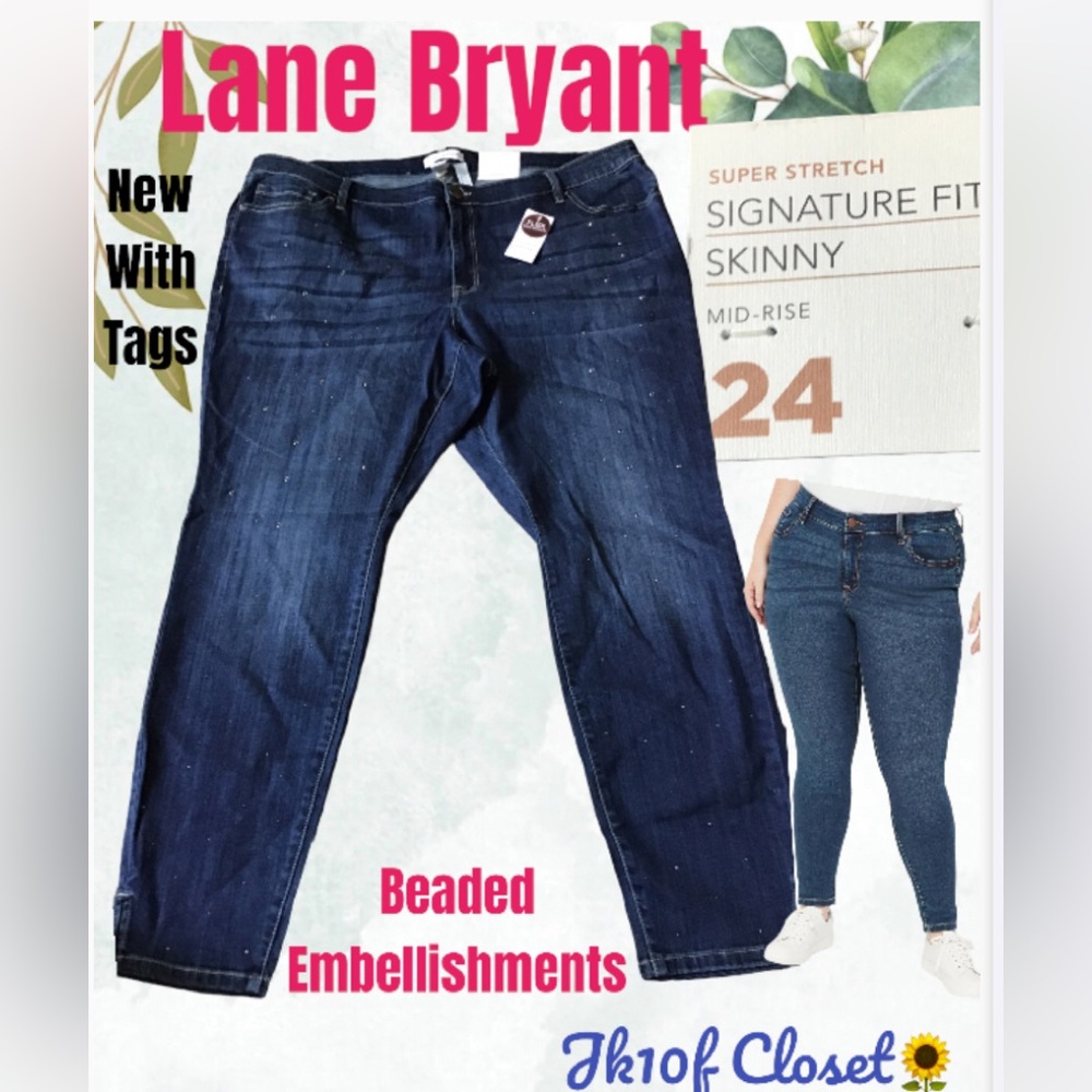 LOWEST🌸NWT LANE BRYANT Sz24 STUDDED BEAD EMBELLISHED SKINNY JEANS